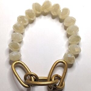 Chunky‎ Faceted Glass Bead & Gold-Tone Chain Stretch Bracelet